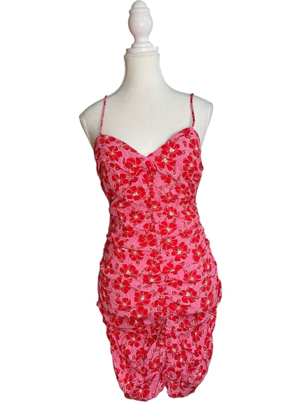 Zara Floral Print Draped Dress Pink Red